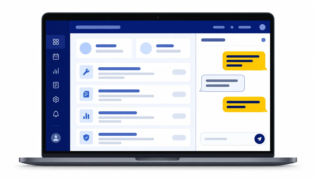 AI assistant panel showing a chat interface answering configuration questions in the ElevatorPlus admin panel